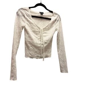 Justify Sheer White Lace Long Sleeve Dress Top Juniors Sm